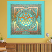 Canvas Yoga Manala Chakra Goud Symbool Turquoise (Insitu (Woonkamer))