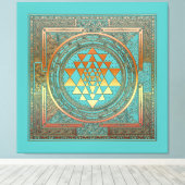 Canvas Yoga Manala Chakra Goud Symbool Turquoise (Insitu (Houten vloer))