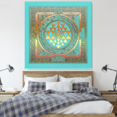 Canvas Yoga Manala Chakra Goud Symbool Turquoise (Insitu (Slaapkamer))