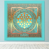Canvas Yoga Manala Chakra Goud Symbool Turquoise (Insitu (Houten vloer))