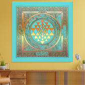 Canvas Yoga Manala Chakra Goud Symbool Turquoise (Insitu (Woonkamer))
