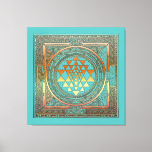 Canvas Yoga Manala Chakra Goud Symbool Turquoise