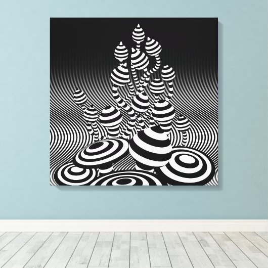 Canvas Zwart & Wit Magic Mushrooms 1m sq. Afdruk (Insitu (Houten vloer))