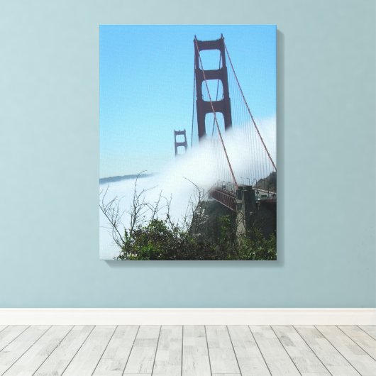 Canvasafdruk - Fog over de Golden Gate Bridge Canvas Afdruk (Insitu (Houten vloer))