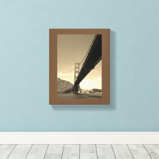 Canvasafdruk - Golden Gate Bridge (sepia) Canvas Afdruk (Insitu (Houten vloer))