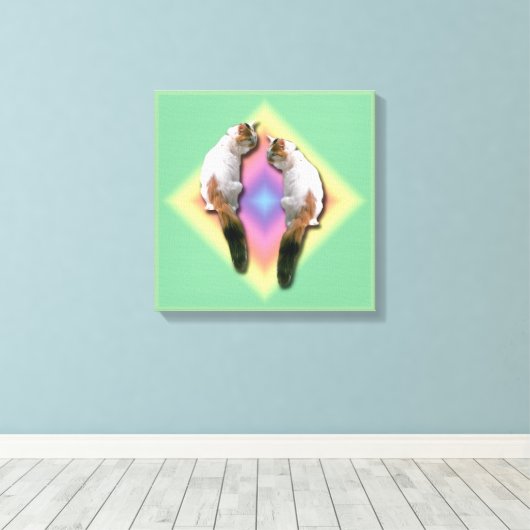 Canvasafdruk - Mirrored Calico Cat Canvas Afdruk (Insitu (Houten vloer))