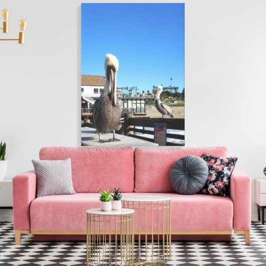 Canvasafdruk - Pelikanen op de pier Canvas Afdruk (Insitu (Woonkamer))