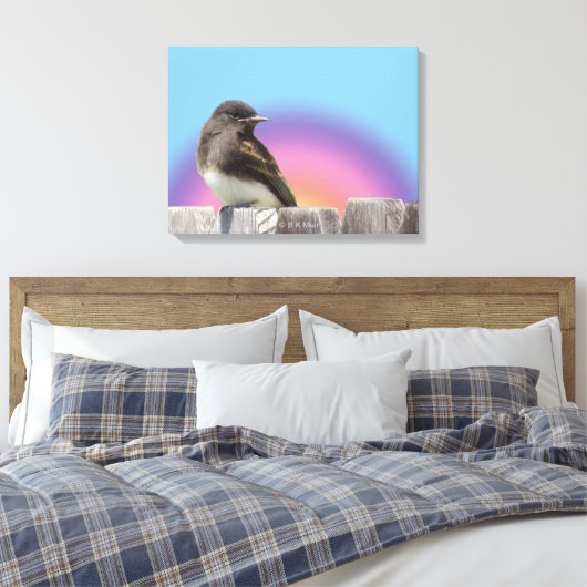 Canvasafdruk - Vogel op hek Canvas Afdruk (Insitu (Slaapkamer))
