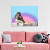 Canvasafdruk - Vogel op hek Canvas Afdruk (Insitu (Woonkamer))