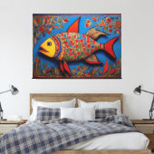 CanvasFish: Madhubani kunst meesterwerken Canvas Afdruk (Insitu (Slaapkamer))