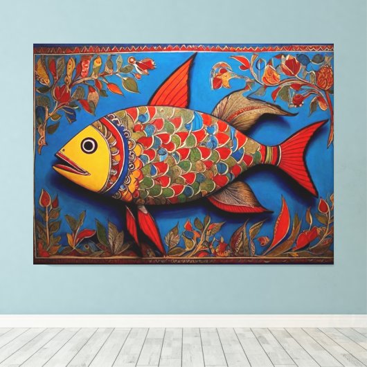 CanvasFish: Madhubani kunst meesterwerken Canvas Afdruk (Insitu (Houten vloer))