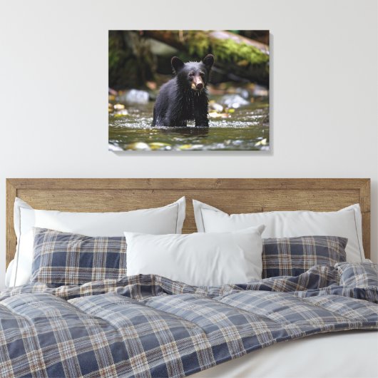 Canvasmuur Art-Yellowstone Zwart Beren welpje Canvas Afdruk (Insitu (Slaapkamer))