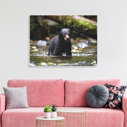Canvasmuur Art-Yellowstone Zwart Beren welpje Canvas Afdruk (Insitu (Woonkamer))
