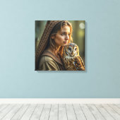 Canvasprint (Dame en Uil) Canvas Afdruk (Insitu (Houten vloer))