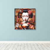 Canvasprint (Geisha en rijstkom) Canvas Afdruk (Insitu (Houten vloer))
