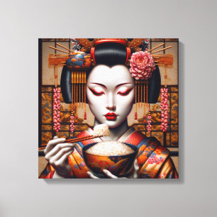Canvasprint (Geisha en rijstkom) Canvas Afdruk