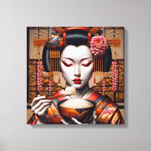 Canvasprint (Geisha en rijstkom) Canvas Afdruk (Voorkant)