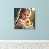 Canvasprint (klein meisje en eendje) canvas afdruk (Insitu (Houten vloer))