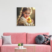 Canvasprint (klein meisje en eendje) canvas afdruk (Insitu (Woonkamer))
