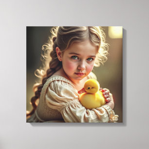 Canvasprint (klein meisje en eendje) canvas afdruk