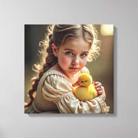 Canvasprint (klein meisje en eendje) canvas afdruk (Voorkant)