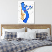 Canvasprint Kunst van Saxofonist Canvas Afdruk (Insitu (Slaapkamer))