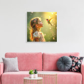 Canvasprint (Meisje en kolibrie-2) Canvas Afdruk (Insitu (Woonkamer))