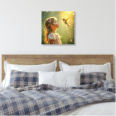Canvasprint (Meisje en kolibrie-2) Canvas Afdruk (Insitu (Slaapkamer))