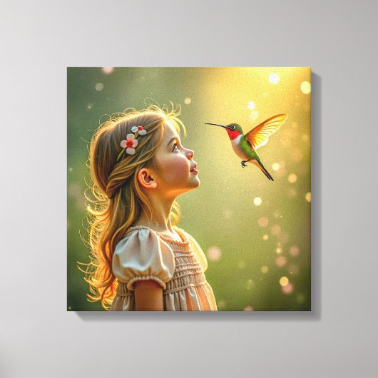 Canvasprint (Meisje en kolibrie-2) Canvas Afdruk (Voorkant)