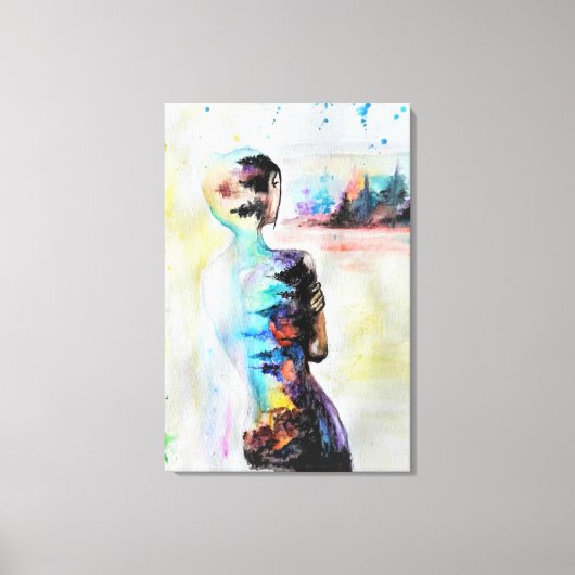Canvasprint met reflectie - Vrouw Lichaamsschilder Canvas Afdruk (Voorkant)