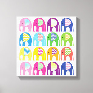 Canvasprint - Olifanten in meerdere kleuren Canvas Afdruk