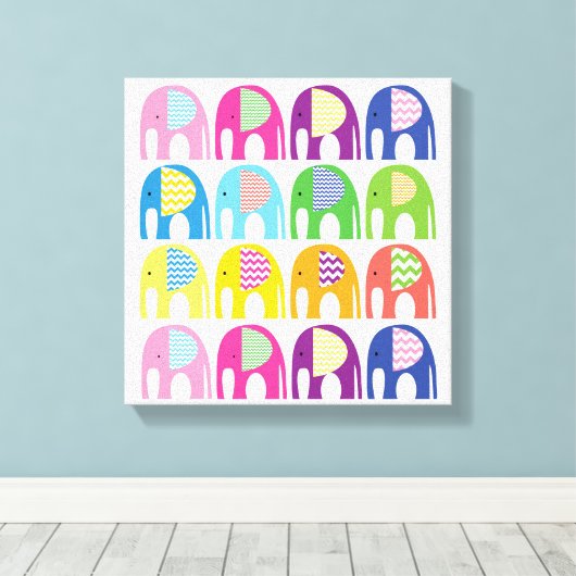 Canvasprint - Olifanten in meerdere kleuren Canvas Afdruk (Insitu (Houten vloer))