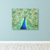 Canvasprint - Pauw met uitgespreide staart Canvas Afdruk (Insitu (Houten vloer))