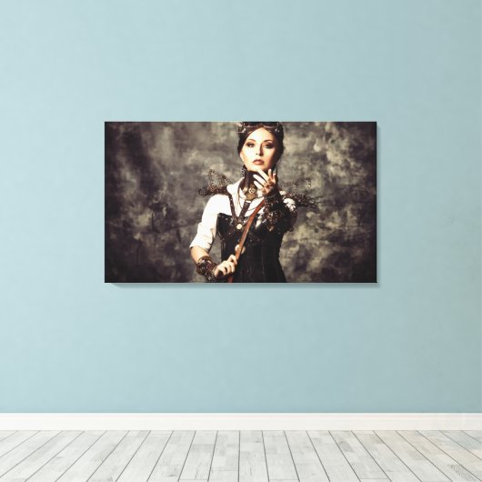 Canvasprint - Steampunk Kunst Vrouwen 'Tame' Canvas Afdruk (Insitu (Houten vloer))
