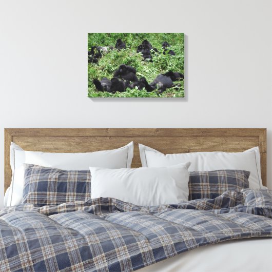 Canvasprint van een groep berggorilla's canvas afdruk (Insitu (Slaapkamer))