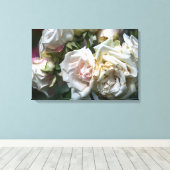 Canvasprint witte rozen in bloei fotografie canvas afdruk (Insitu (Houten vloer))
