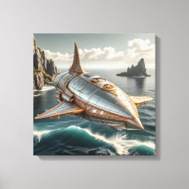 Canvasprint (Zilveren UFO boven water) Canvas Afdruk
