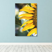 Canvasprint Zonnebloem Regen Met Druppels Fotograf Canvas Afdruk (Insitu (Houten vloer))