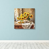 Canvasprint (Zonnebloemen en Kant) Canvas Afdruk (Insitu (Houten vloer))