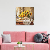 Canvasprint (Zonnebloemen en Kant) Canvas Afdruk (Insitu (Woonkamer))
