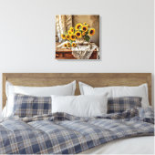 Canvasprint (Zonnebloemen en Kant) Canvas Afdruk (Insitu (Slaapkamer))