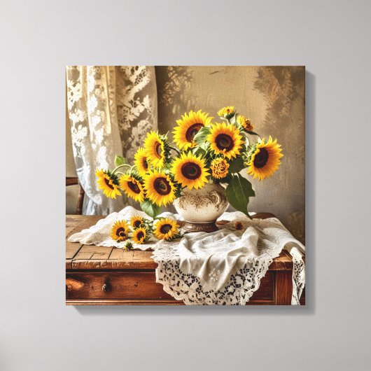 Canvasprint (Zonnebloemen en Kant) Canvas Afdruk (Voorkant)