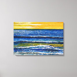 Canvasprint - Zonsondergang en zee golven aan de k Canvas Afdruk
