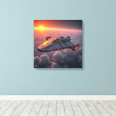 Canvasprint (Zonsondergang UFO) Canvas Afdruk (Insitu (Houten vloer))