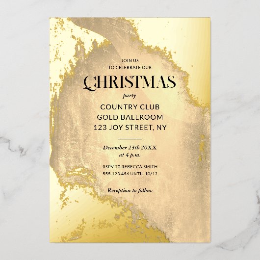 Cany Cane Christmas Holiday Gold Texture Folie Uitnodiging (Voorkant)