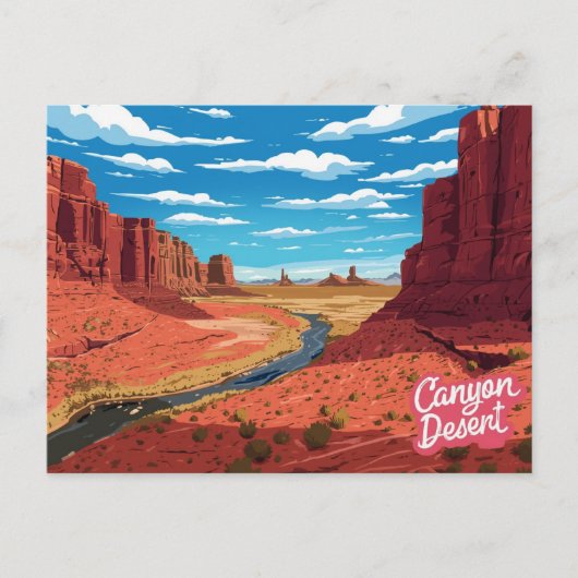 Canyon Desert River Valley Art Print Briefkaart (Voorkant)