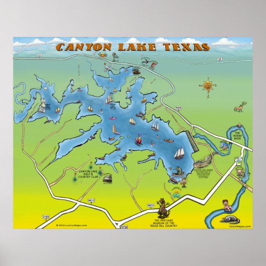 Canyon Lake Texas Cartoon Map Poster (Voorkant)