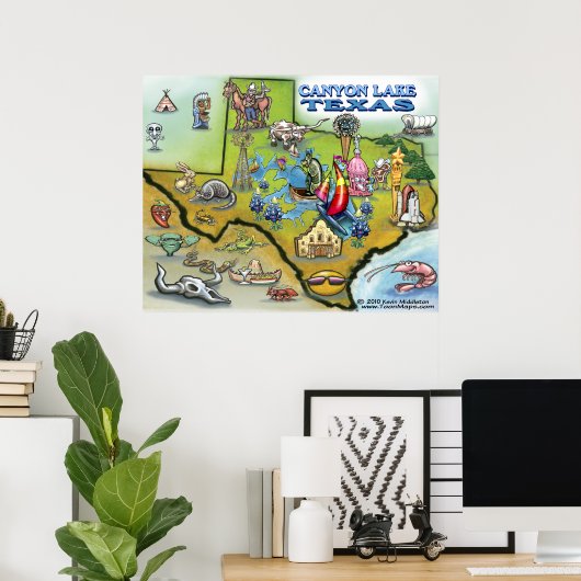 Canyon Lake TEXAS Map Poster (Thuiskantoor)