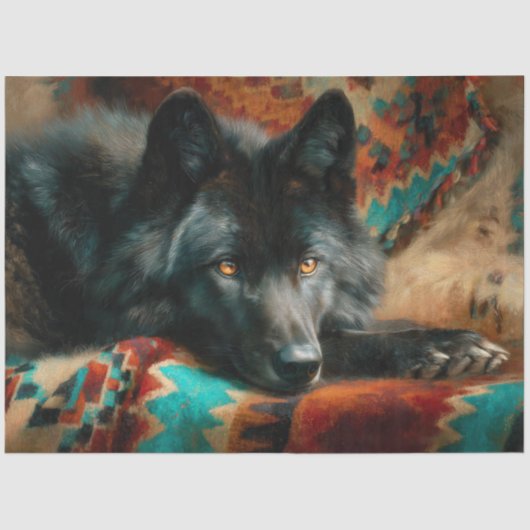 Canyon Night Black Wolf Portrait Tissuepapier (Voorkant)