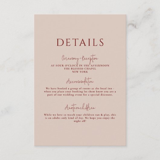 Canyon Roos Minimalistische Wedding Details Informatiekaartje (Voorkant)